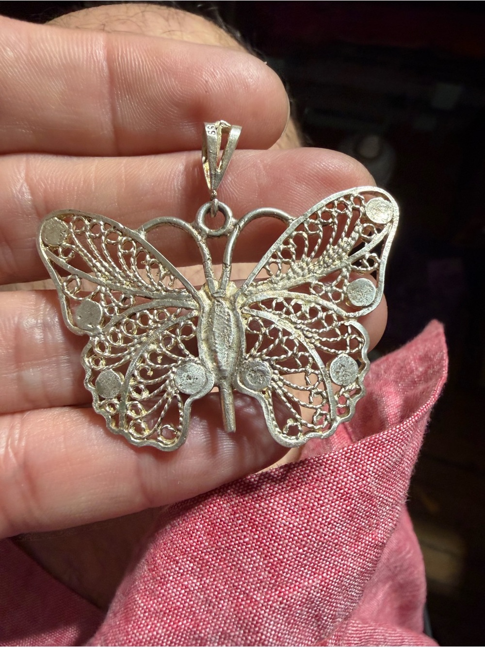 Vintage Sterling Silver Butterfly Filigree Pendant